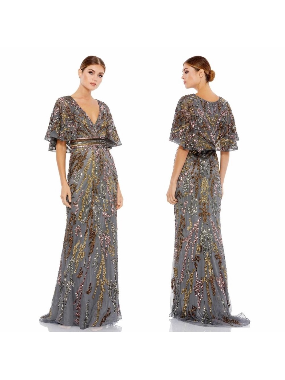 Mac Duggal Women's Cape Sleeve Embellished Evening Gown